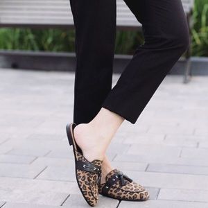 Yulia Leather Flats Loafers, Mules! NWT! Leopard